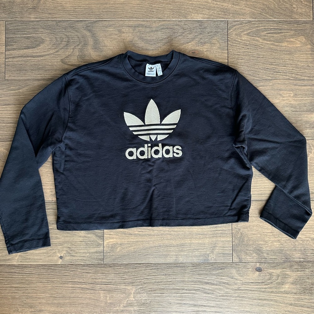 Adidas Black Cropped Sweatshirt with Gold Embroidered Logo - women’s M